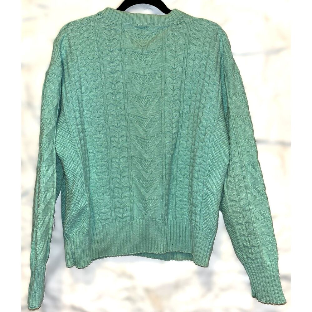 Vtg Mens Bruce Hunt Cable Knit Sweater Aqua XXL - READ Sizing, Flaw Preppy